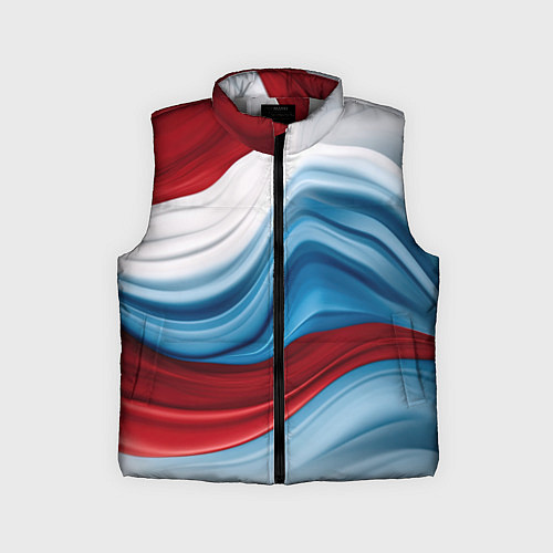 Детский жилет Белые синие красные волны / 3D-Светло-серый – фото 1