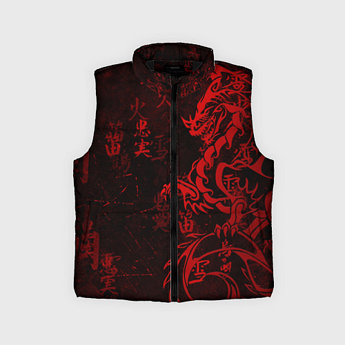 Детский жилет Красный дракон - иероглифы / 3D-Черный – фото 1