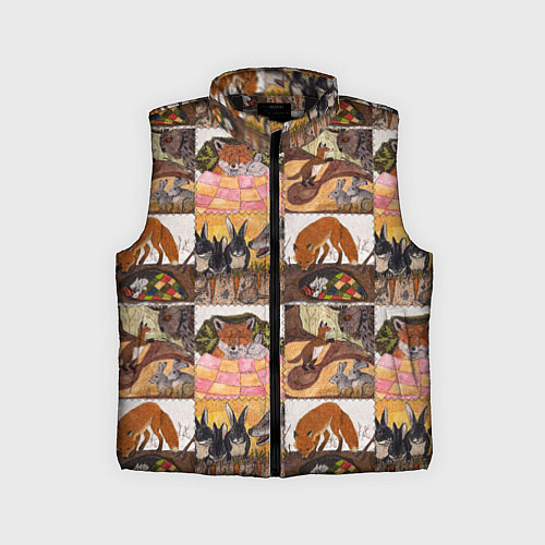 Детский жилет Коллаж из рисунков с лисой / 3D-Черный – фото 1