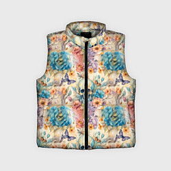 Детский жилет Череп в цветах с бабочками узор, цвет: 3D-светло-серый