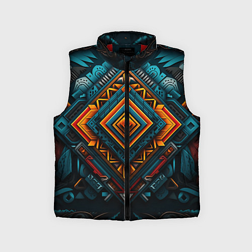 Детский жилет Орнамент с оранжевыми и синими ромбами / 3D-Красный – фото 1