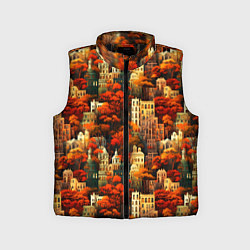 Детский жилет Осенний вечерний город, цвет: 3D-черный
