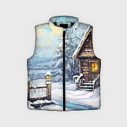 Детский жилет Деревянный зимний домик, цвет: 3D-черный