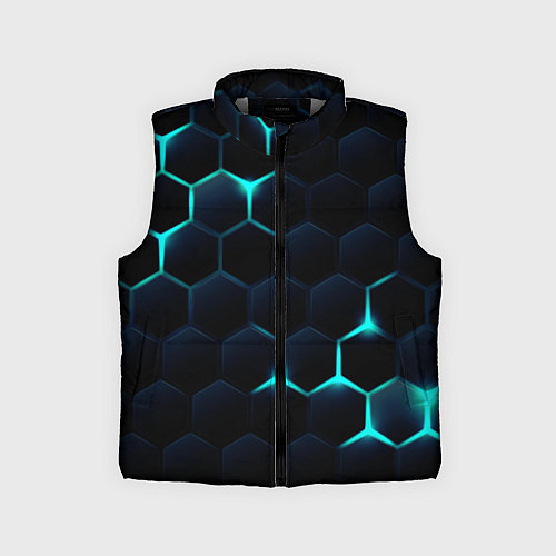 Детский жилет Бирюзовый сквозь чёрные соты / 3D-Светло-серый – фото 1