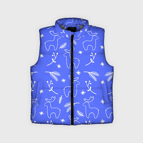 Детский жилет Синий рождественский принт с оленями / 3D-Светло-серый – фото 1