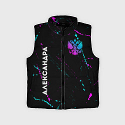 Детский жилет Александра и неоновый герб России вертикально, цвет: 3D-черный