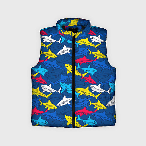 Детский жилет Разноцветные акулы на глубине / 3D-Черный – фото 1