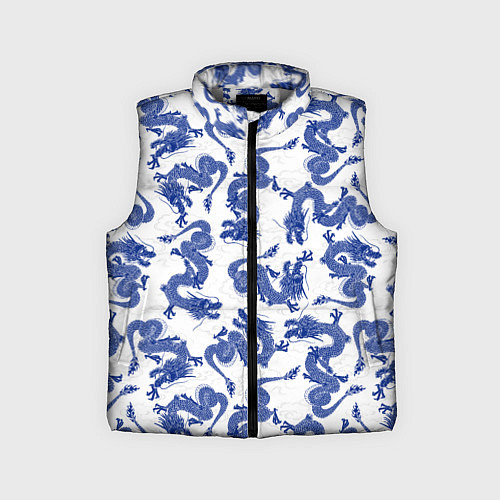 Детский жилет Синие новогодние драконы / 3D-Светло-серый – фото 1