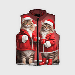 Детский жилет С новым котом - два кота в костюмах Санты, цвет: 3D-красный