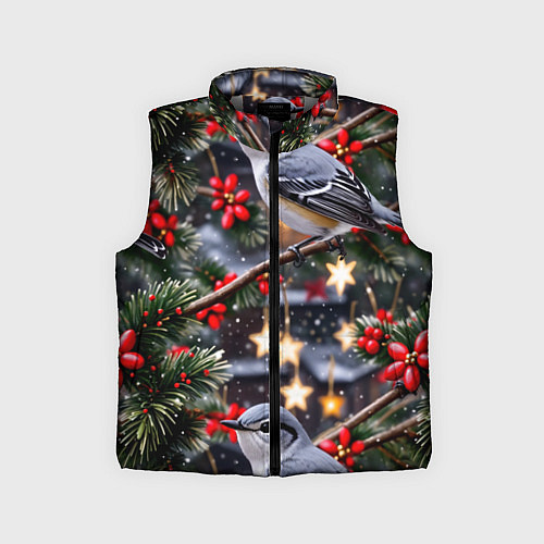 Детский жилет Рождественская птица пересмешник / 3D-Светло-серый – фото 1