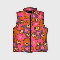 Детский жилет Мишки игрушки в розовых свитерах и сердечки, цвет: 3D-черный