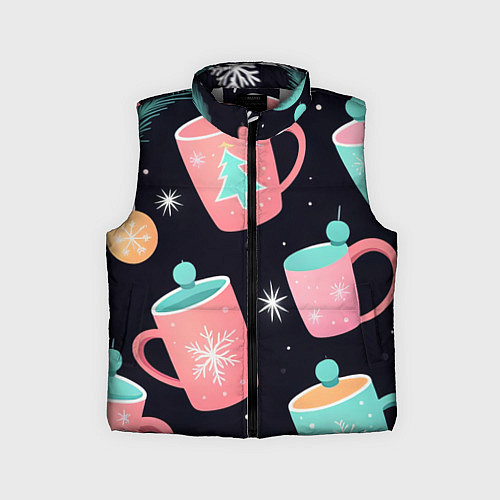 Детский жилет Паттерн новогодние кружки - нейросеть / 3D-Светло-серый – фото 1
