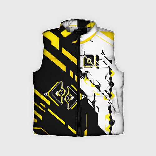 Детский жилет Жёлтые и чёрные техно линии / 3D-Светло-серый – фото 1