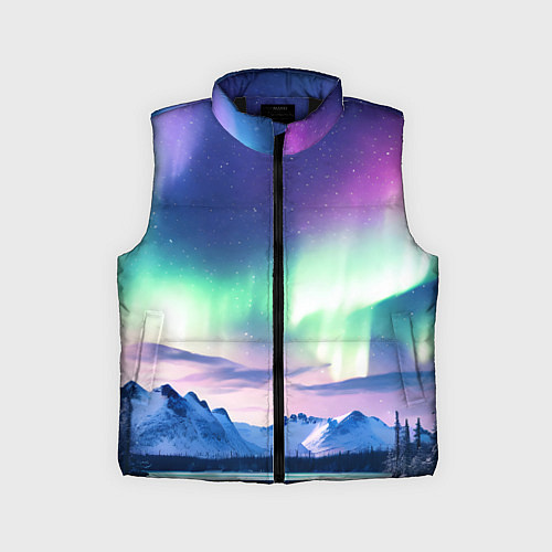 Детский жилет Северное сияние на природе ai art / 3D-Черный – фото 1