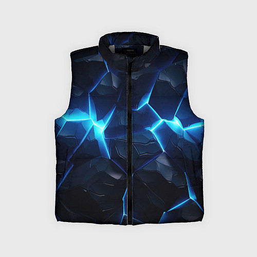 Детский жилет Синий неоновый разлом черной абстракции / 3D-Светло-серый – фото 1