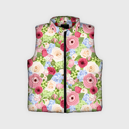Детский жилет Фон с розами, лютиками и гортензиями / 3D-Красный – фото 1