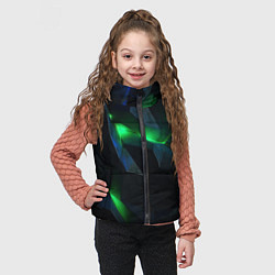 Детский жилет Объемная геометрическая зеленая неоновая абстракци, цвет: 3D-черный — фото 2