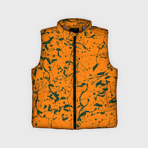 Детский жилет Оранжевый с брызгами зеленой краски / 3D-Светло-серый – фото 1