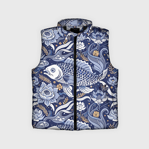 Детский жилет Рыба карп - синий корейский узор / 3D-Черный – фото 1