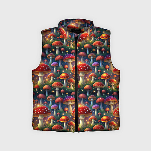 Детский жилет Красные мухоморы в лесу паттерн / 3D-Светло-серый – фото 1