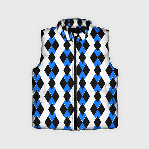 Детский жилет Чёрные и синие ромбы на белом фоне / 3D-Черный – фото 1