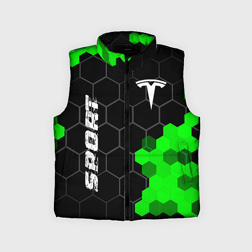 Детский жилет Tesla green sport hexagon / 3D-Черный – фото 1