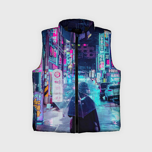 Детский жилет Дождливый неоновый вечер в Японии / 3D-Черный – фото 1