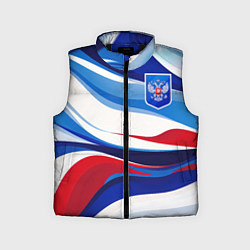Детский жилет Герб России на абстрактном фоне в цветах России, цвет: 3D-черный