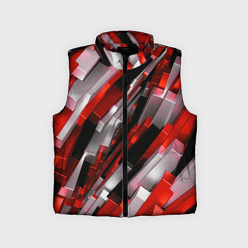 Детский жилет Черно-красно-белые наклонные блоки / 3D-Красный – фото 1