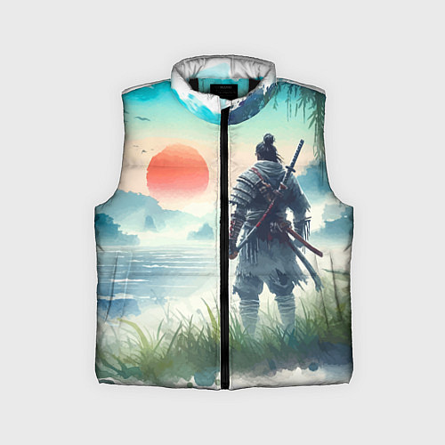 Детский жилет Японский самурай на берегу горного озера / 3D-Черный – фото 1