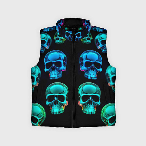 Детский жилет Neon skulls - ai art pattern / 3D-Черный – фото 1