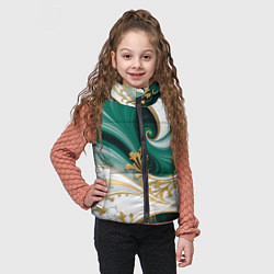 Детский жилет Зеленые волны и золотые веточки, цвет: 3D-черный — фото 2