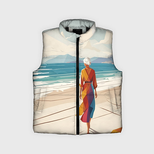 Детский жилет Летний пейзаж с женщиной на пляже / 3D-Черный – фото 1