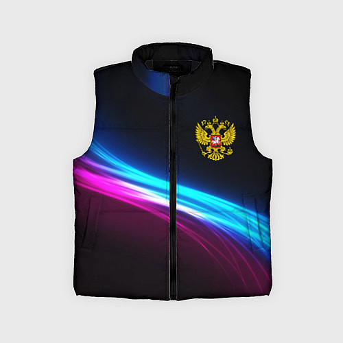 Детский жилет Россия неоновые волны / 3D-Черный – фото 1
