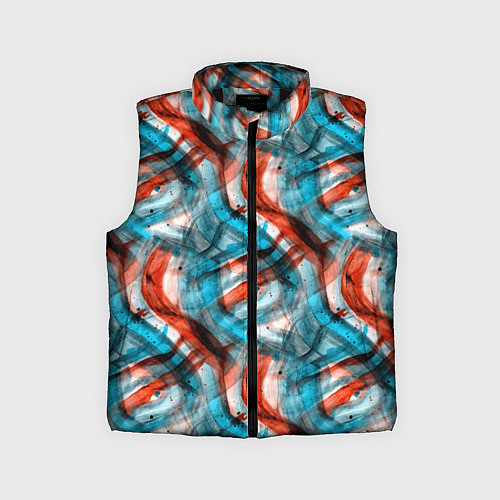 Детский жилет Акварель голубые и красные мазки / 3D-Черный – фото 1