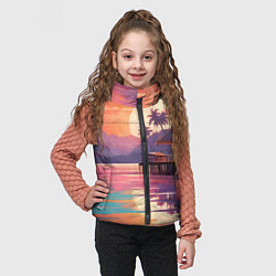 Детский жилет Летний домик пальмы закат, цвет: 3D-светло-серый — фото 2