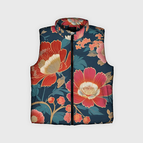 Детский жилет Искусство алые цветы / 3D-Черный – фото 1