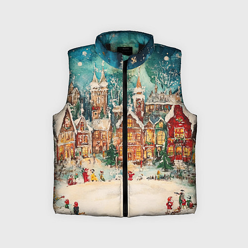 Детский жилет Новогодний снежный город / 3D-Черный – фото 1