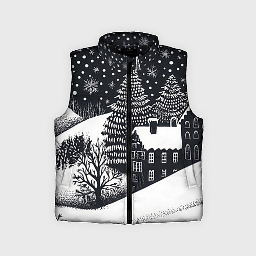 Детский жилет Новый год в черно-белом стиле / 3D-Черный – фото 1