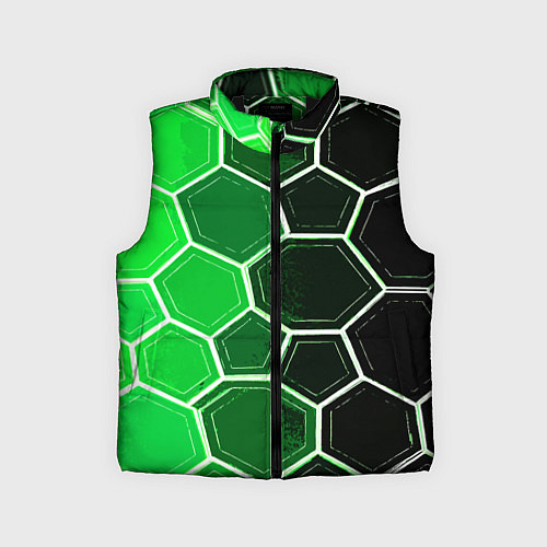 Детский жилет Белые шестиугольники на чёрно-зелёном фоне / 3D-Черный – фото 1