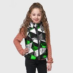 Детский жилет Зелёно-белые рельефные треугольники на чёрном фоне, цвет: 3D-черный — фото 2