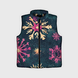Детский жилет Новогодние разноцветные снежинки, цвет: 3D-черный