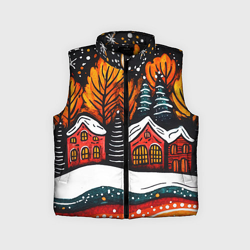 Детский жилет Новогоднее настроение - домики и елки / 3D-Черный – фото 1