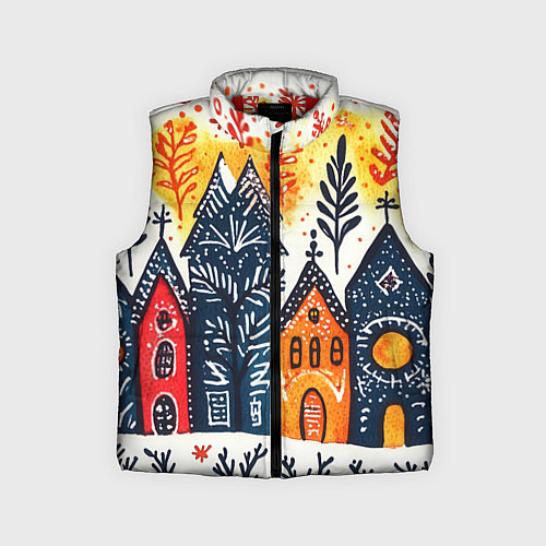 Детский жилет Разноцветные новогодние дома / 3D-Красный – фото 1