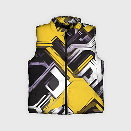 Детский жилет Бело-жёлтый техно паттерн на чёрном фоне / 3D-Черный – фото 1
