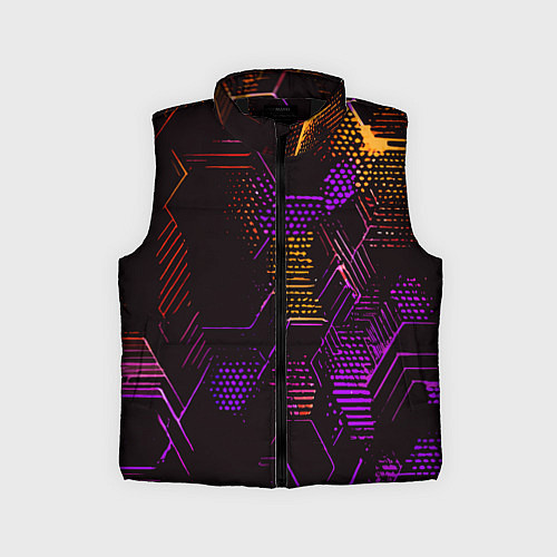 Детский жилет Жёлто-фиолетовые точки и линии на чёрном фоне / 3D-Черный – фото 1