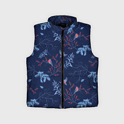Детский жилет Зимние ветки и птицы, цвет: 3D-черный