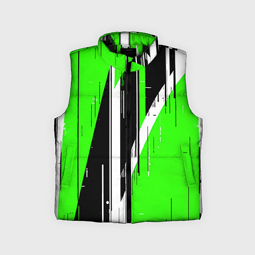 Детский жилет Чёрно-белые вертикальные полосы на зелёном фоне / 3D-Черный – фото 1