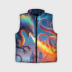 Детский жилет Огнедышащий дракон против осьминога - нейроарт фан