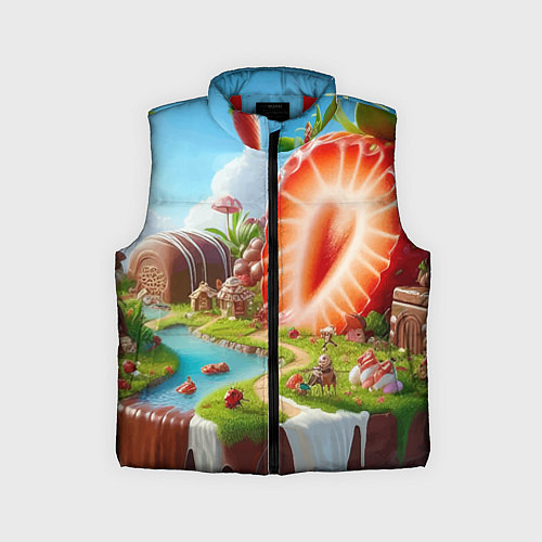 Детский жилет Клубничная планета - нейроарт фантазия / 3D-Красный – фото 1